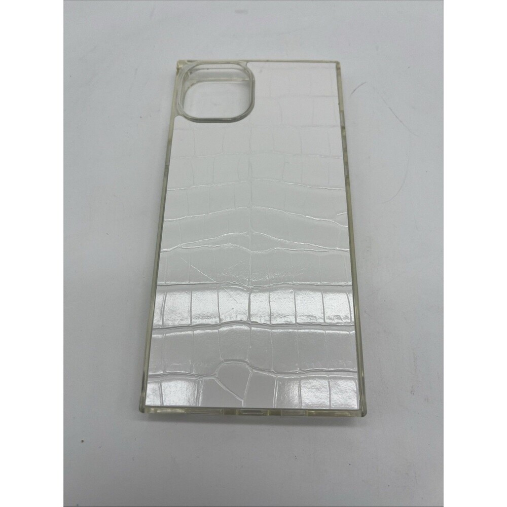 Flaunt Square Phone Case, iPhone 14 Pro Max, White Crocodile